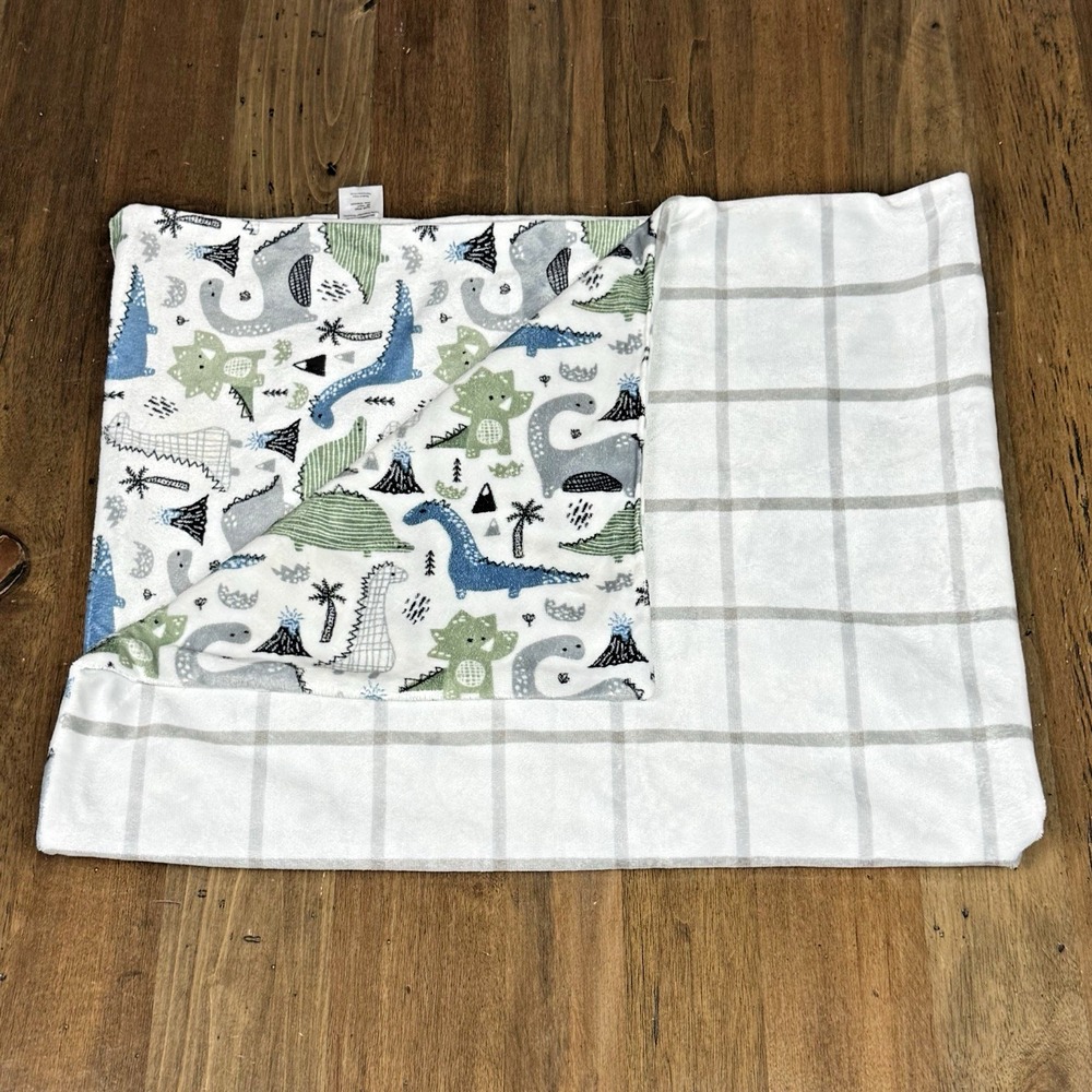 Lila & Jack Baby Blanket Kids 30x38 Blue Dinosaur Minky Sherpa Fleece AT362